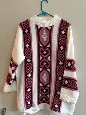 Vintage Private Eyes 80s Southwest Heart Pattern Knit Pullover Sweater